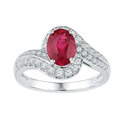 10kt White Gold Womens Oval Synthetic Ruby Solitaire Ring 2 Cttw
