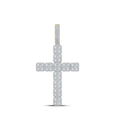 14kt Yellow Gold Mens Round Diamond Cross Charm Pendant 1-1/5 Cttw