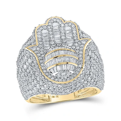 10kt Yellow Gold Mens Baguette Diamond Hamsa Ring 5-1/3 Cttw