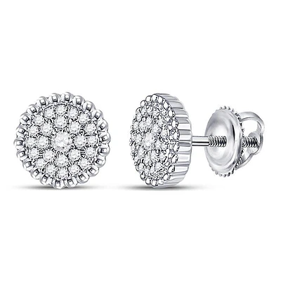 10kt White Gold Womens Round Diamond Beaded Halo Earrings 1/4 Cttw