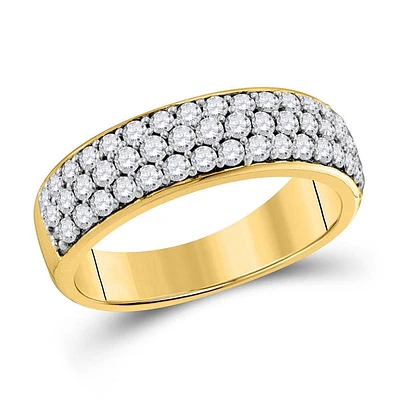 10kt Yellow Gold Womens Round Pave-set Diamond Triple Row Wedding Band 1 Cttw