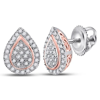 10kt Two-tone Gold Womens Round Diamond Teardrop Earrings 1/5 Cttw