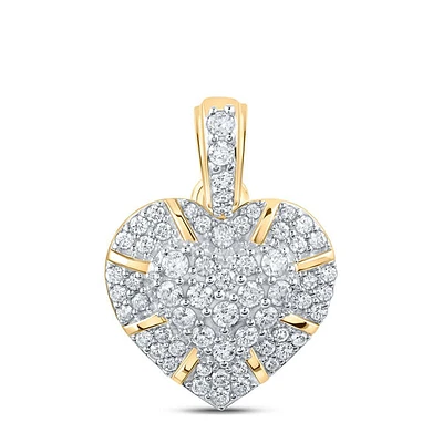 10kt Yellow Gold Womens Round Diamond Heart Pendant 5/8 Cttw