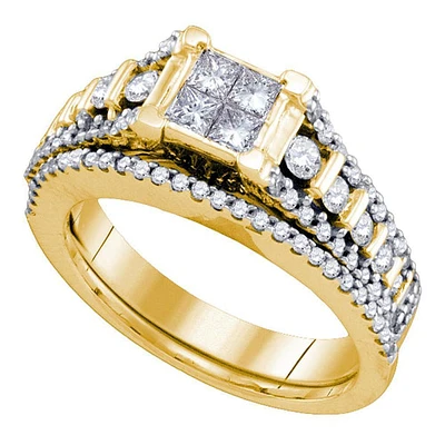 14kt Gold Princess Diamond Bridal Wedding Ring Band Set Cttw