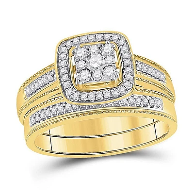 10kt Gold His Hers Round Diamond Square Matching Wedding Set / Cttw