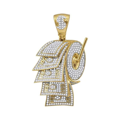 10kt Yellow Gold Mens Round Diamond Dollar Bill Toilet Paper Roll Charm Pendant 2-7/8 Cttw