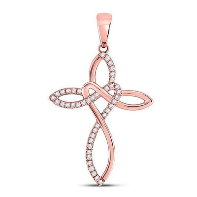 10kt Rose Gold Womens Round Diamond Woven Cross Pendant 1/5 Cttw