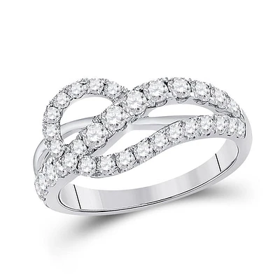 14kt White Gold Womens Round Diamond Crossover Band Ring 1 Cttw