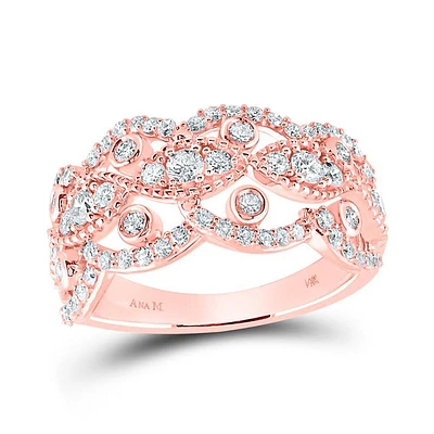 14kt Rose Gold Womens Round Diamond Rounded Edge Band Ring 1 Cttw