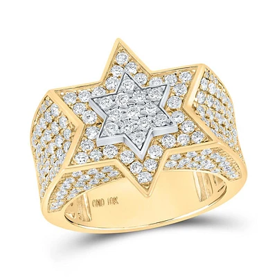 10kt Two-tone Gold Mens Round Diamond Magen David Star Ring 3-3/8 Cttw