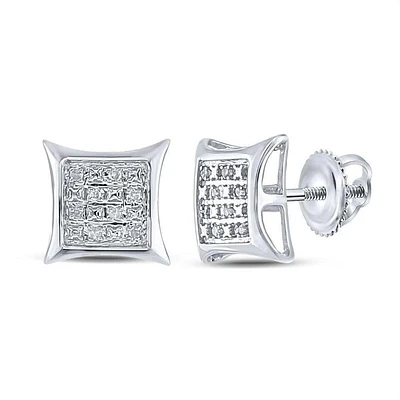 Sterling Silver Womens Round Diamond Square Kite Earrings 1/20 Cttw