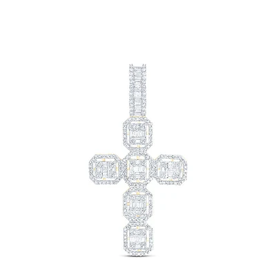 10kt Gold Mens Baguette Diamond Cross Charm Pendant Cttw