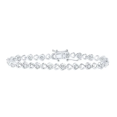 Sterling Silver Womens Round Diamond Halo Heart Bracelet 1/2 Cttw