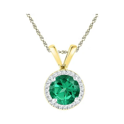 10k Gold Womens Synthetic Emerald Solitaire & Diamond Halo Pendant 7/8 Cttw