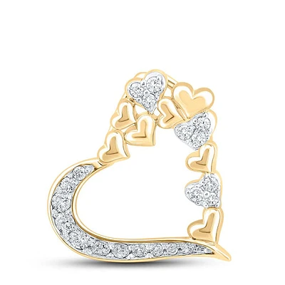 10kt Yellow Gold Womens Round Diamond Heart Pendant 1/5 Cttw