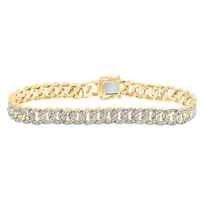 14kt Yellow Gold Mens Round Diamond Cuban Link Bracelet -3/4 Cttw