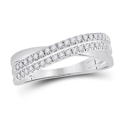 14kt White Gold Womens Round Diamond Crossover Band Ring 1/5 Cttw