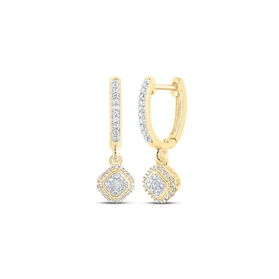 10kt Yellow Gold Womens Round Diamond Hoop Dangle Earrings /4 Cttw