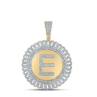 10kt Yellow Gold Mens Round Diamond E Letter Charm Pendant 1-1/4 Cttw