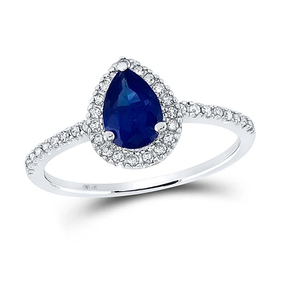 10kt White Gold Womens Pear Synthetic Blue Sapphire Solitaire Ring 1 Cttw