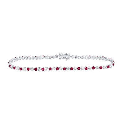 14kt White Gold Womens Round Ruby Diamond Tennis Bracelet -/ Cttw