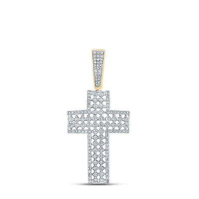 10kt Gold Mens Round Diamond Cross Charm Pendant -/ Cttw