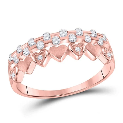 10kt Rose Gold Womens Round Diamond Heart Band Ring 1/4 Cttw