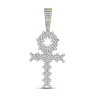 10kt Gold Mens Round Diamond Ankh Cross Charm Pendant 1 Cttw