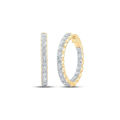 14kt Yellow Gold Womens Round Diamond Inside Out Hoop Earrings 3 Cttw