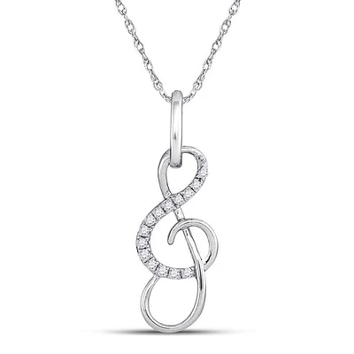 10kt White Gold Womens Round Diamond Treble Clef Music Note Pendant 1/10 Cttw