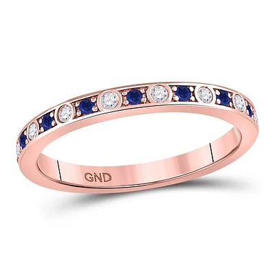 10kt Rose Gold Womens Round Blue Sapphire Diamond Alternating Stackable Band Ring 1/4 Cttw