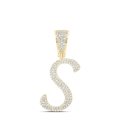 10kt Gold Mens Round Diamond Initial Letter Charm Pendant /8 Cttw