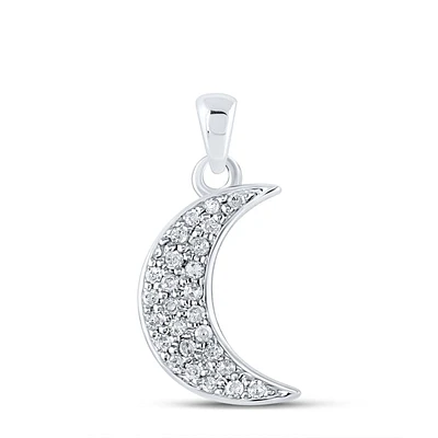 10kt White Gold Womens Round Diamond Crescent Moon Fashion Pendant 1/8 Cttw