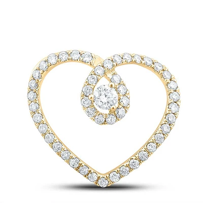 10kt Yellow Gold Womens Round Diamond Heart Pendant 1/3 Cttw