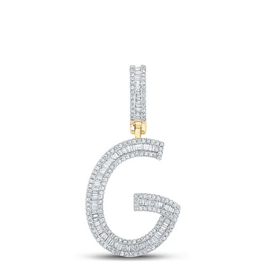 10kt Yellow Gold Mens Baguette Diamond Initial Letter Charm Pendant / Cttw