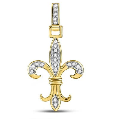 10kt Yellow Gold Mens Round Diamond Fleur-de-Lis Charm Pendant 1/6 Cttw