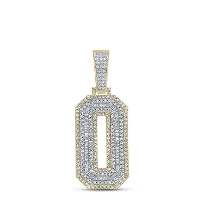 10kt Two-tone Gold Mens Baguette Diamond Number 0 Charm Pendant 1-3/4 Cttw