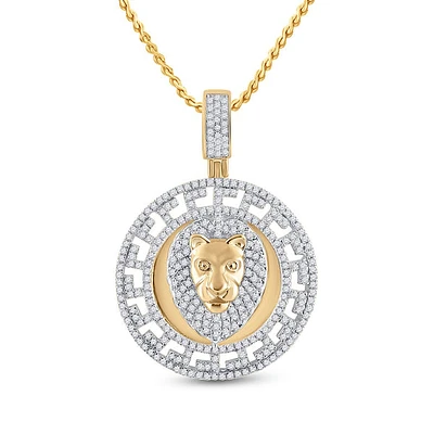 10kt Yellow Gold Mens Round Diamond Lion Head Medallion Charm Pendant 7/8 Cttw