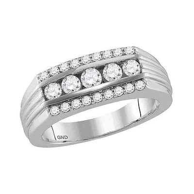 14kt White Gold Mens Round Diamond 5-Stone Band Ring 1 Cttw