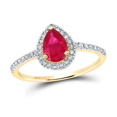10kt Gold Womens Pear Synthetic Ruby Solitaire Ring 1 Cttw