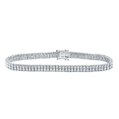 14kt Gold Womens Round Diamond Double Row Tennis Bracelet 4-1/5 Cttw