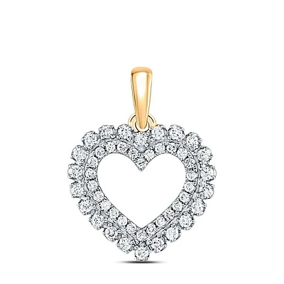 14kt Gold Womens Round Diamond Heart Pendant 3/8 Cttw