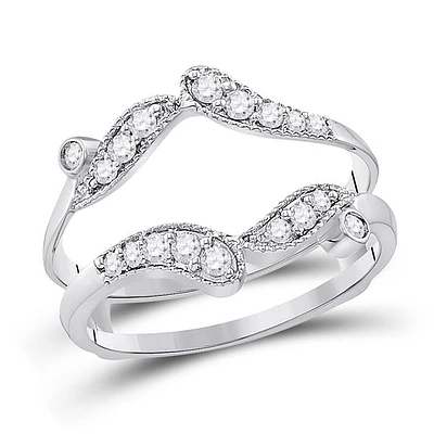 14kt White Gold Womens Round Diamond Bypass Wrap Ring Guard Enhancer 1/3 Cttw