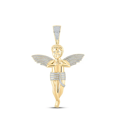 14kt Yellow Gold Mens Round Diamond Angel Charm Pendant 4-1/4 Cttw