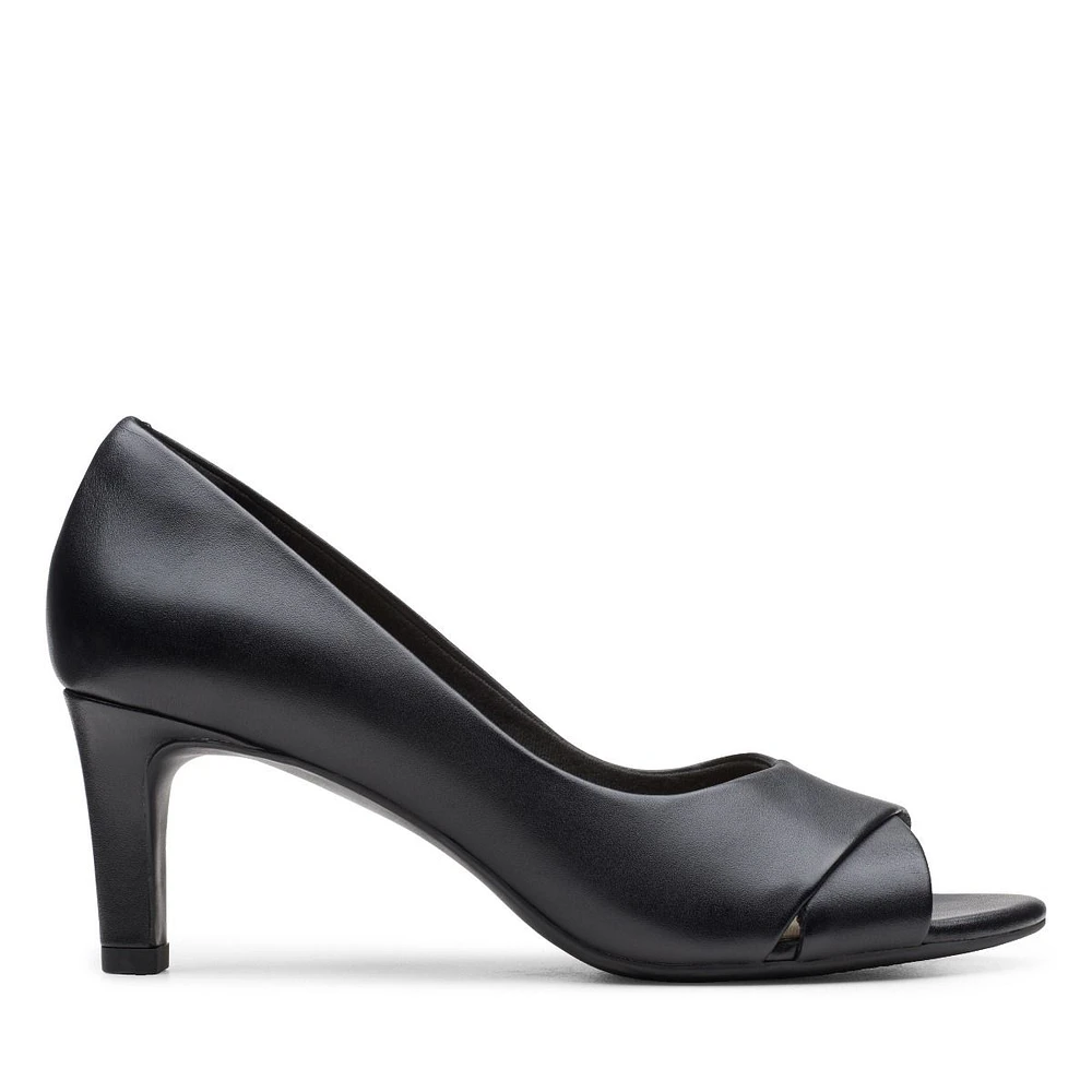 Alice Fern Black Leather Open-Toe Pump