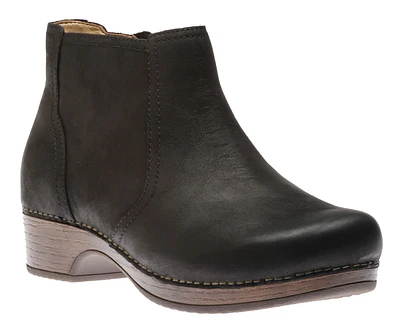 Barbara Black Burnished Nubuck Leather Ankle Boot