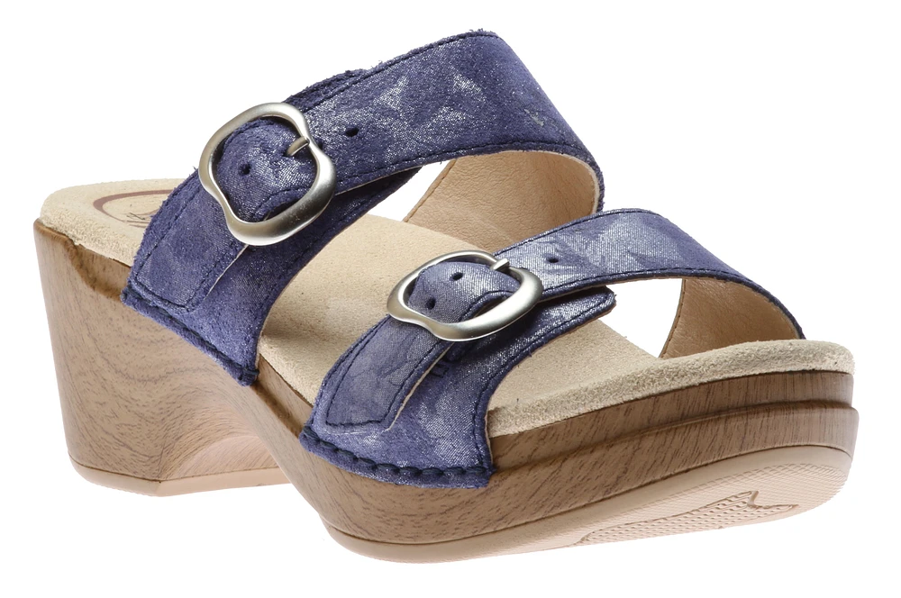 Sophie Blue Metallic Leather Slide Sandal 