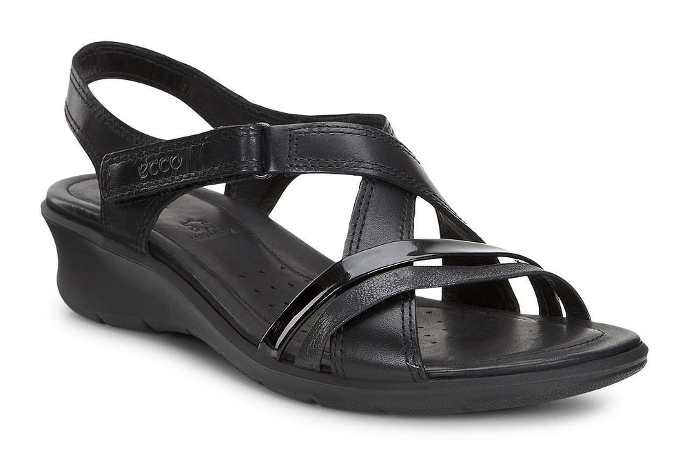 Felicia Sandal Black Leather Adjustable Strap Wedge