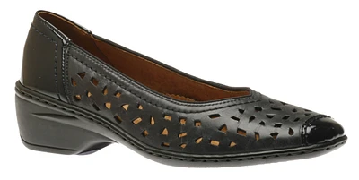 Rashida Navy Perforated Leather Low Heel Pump