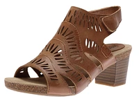 Sunny 02 Nut Brown Perforated Cutout Leather Heel Sandal